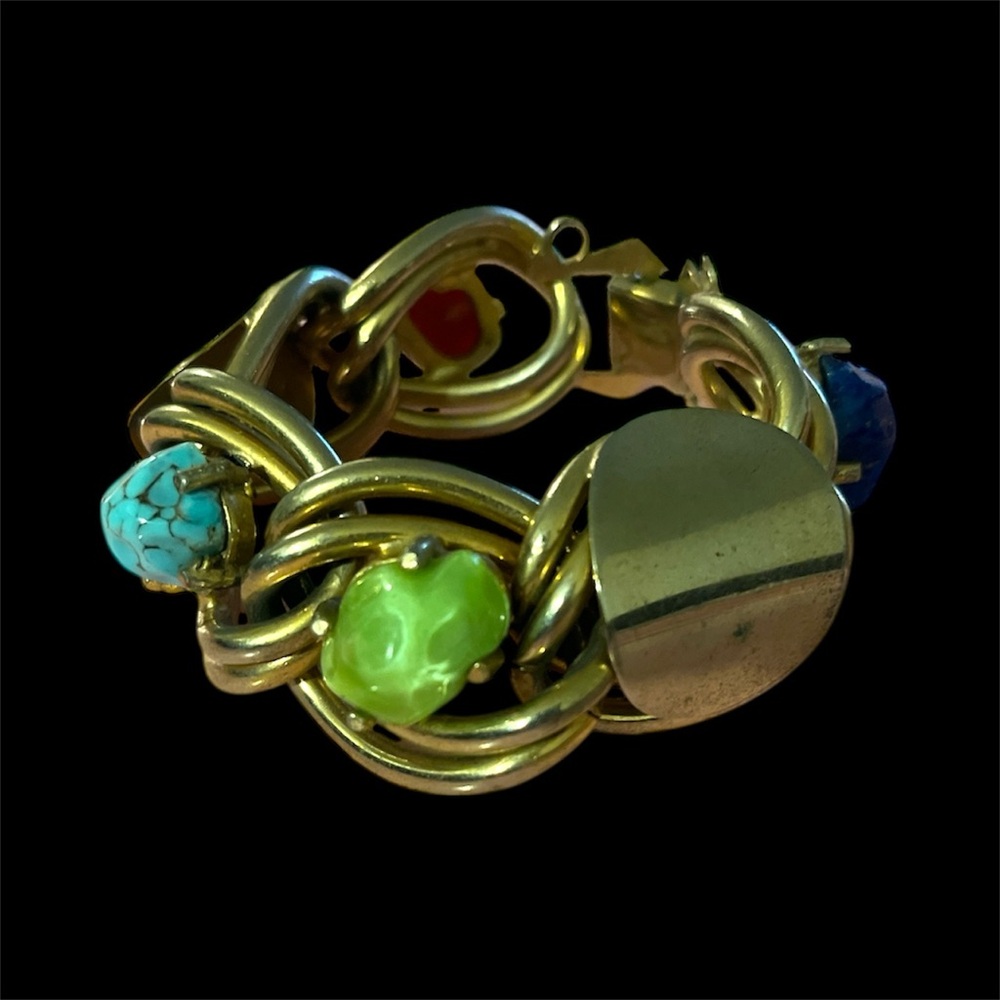Kafin New York Vintage‎ Designer Signed Scarab Chunky Gold Tone Bracelet 1950's